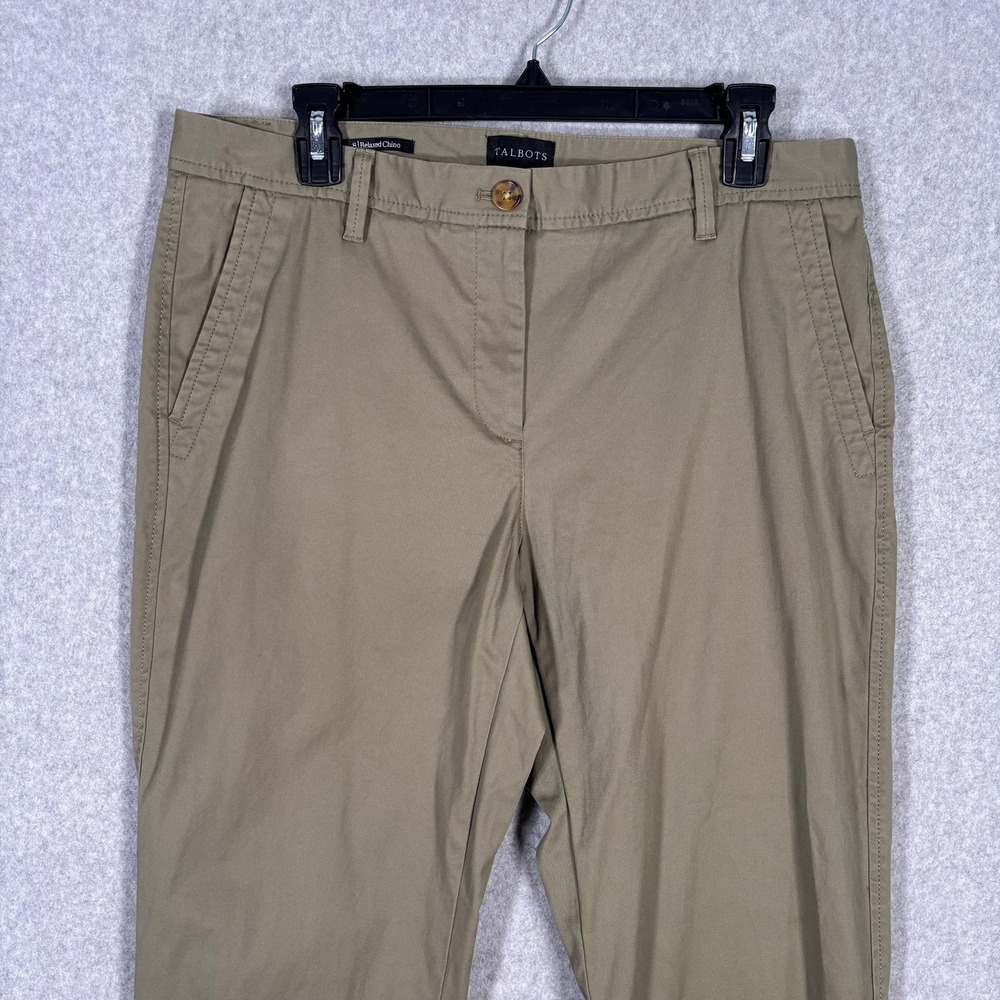 Talbots Pants 8 Khaki Green Relaxed Chino Stretch Trousers Cotton Loose Academia - Picture 2 of 11